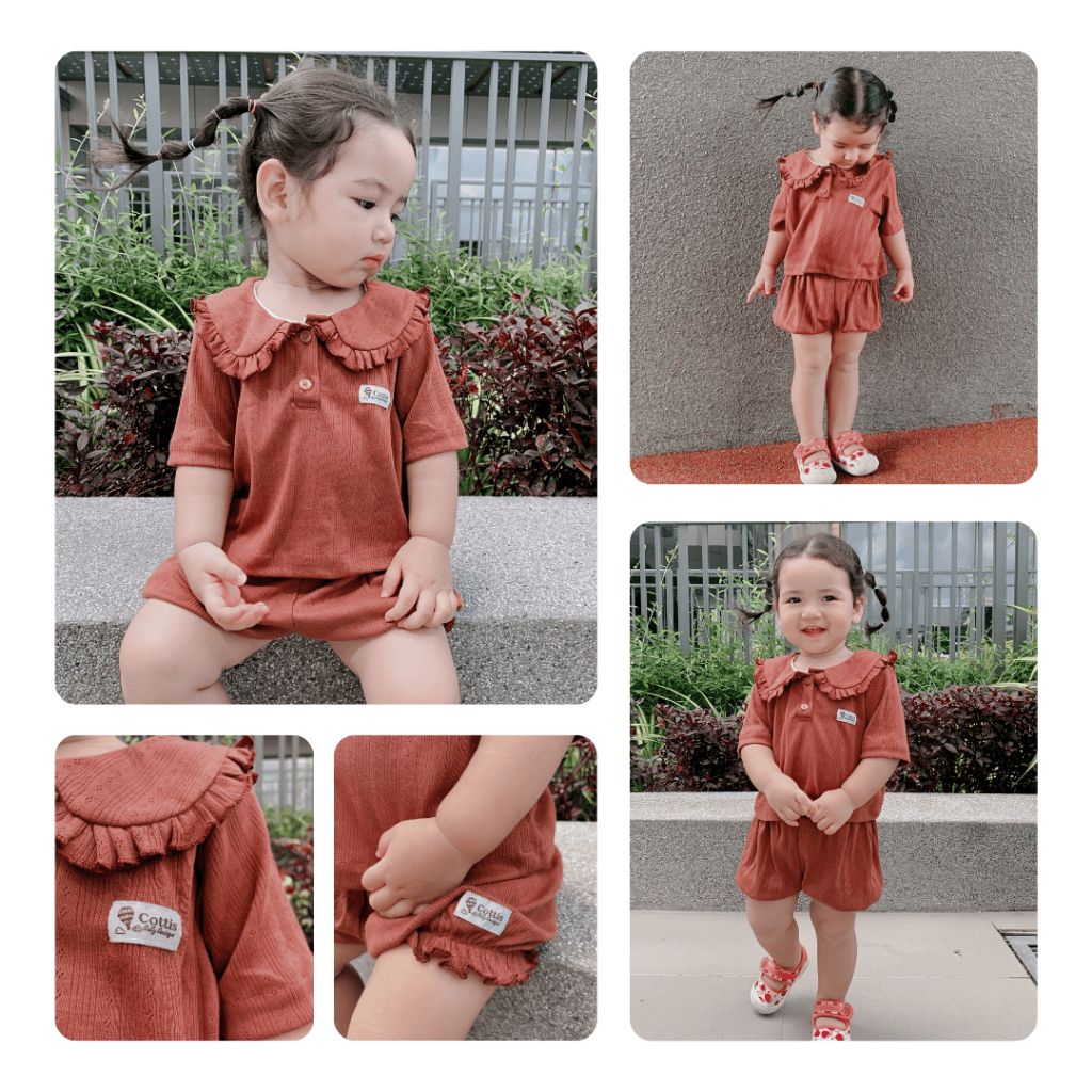  Bộ bé gái cotton thông hơi Cottis – Áo cổ bèo & quần short bồng bí mùa hè thoáng mát cho bé 1–5 tuổi – BST Pure Play 