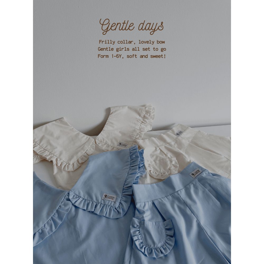  Set bé gái Cottis 3 chi tiết áo cổ bèo quần short kèm nơ điệu đà xinh xắn cho mùa hè Gentle Days 
