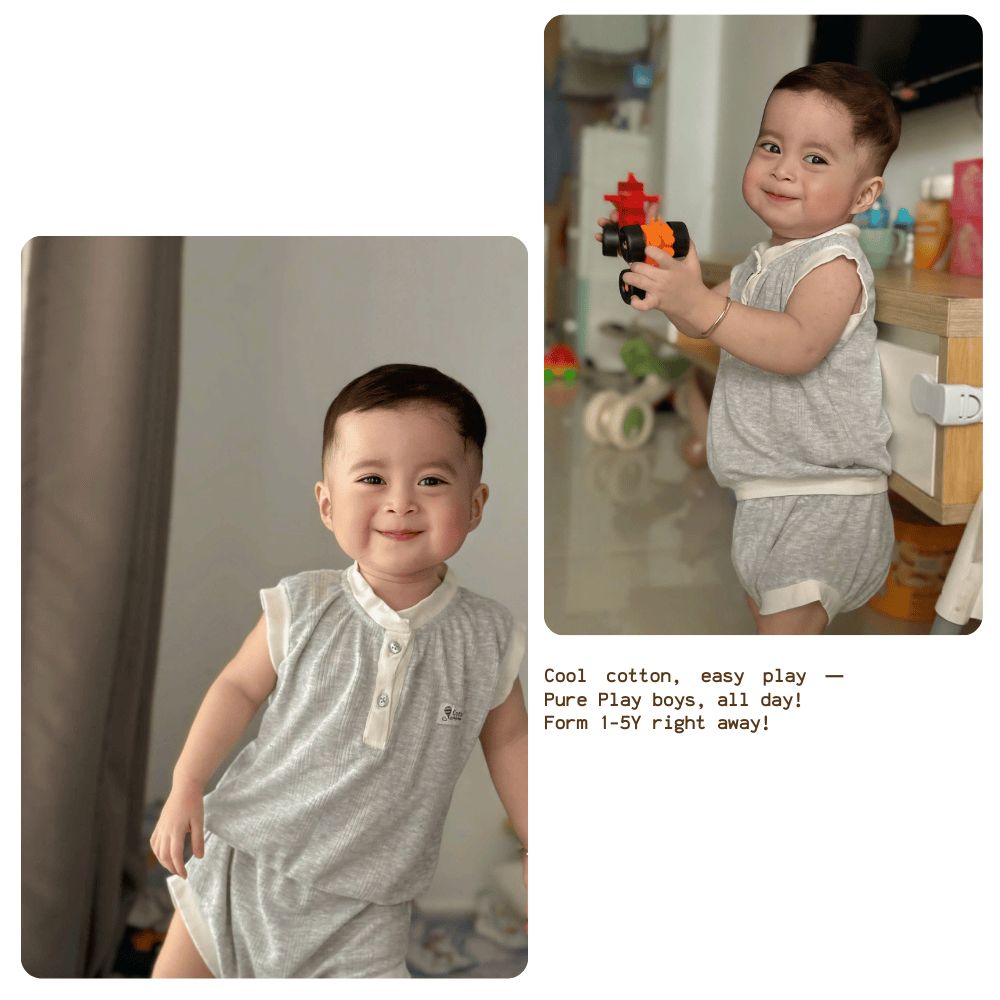 Bộ ba lỗ cotton thông hơi Cottis mùa hè cho bé Pure Play 