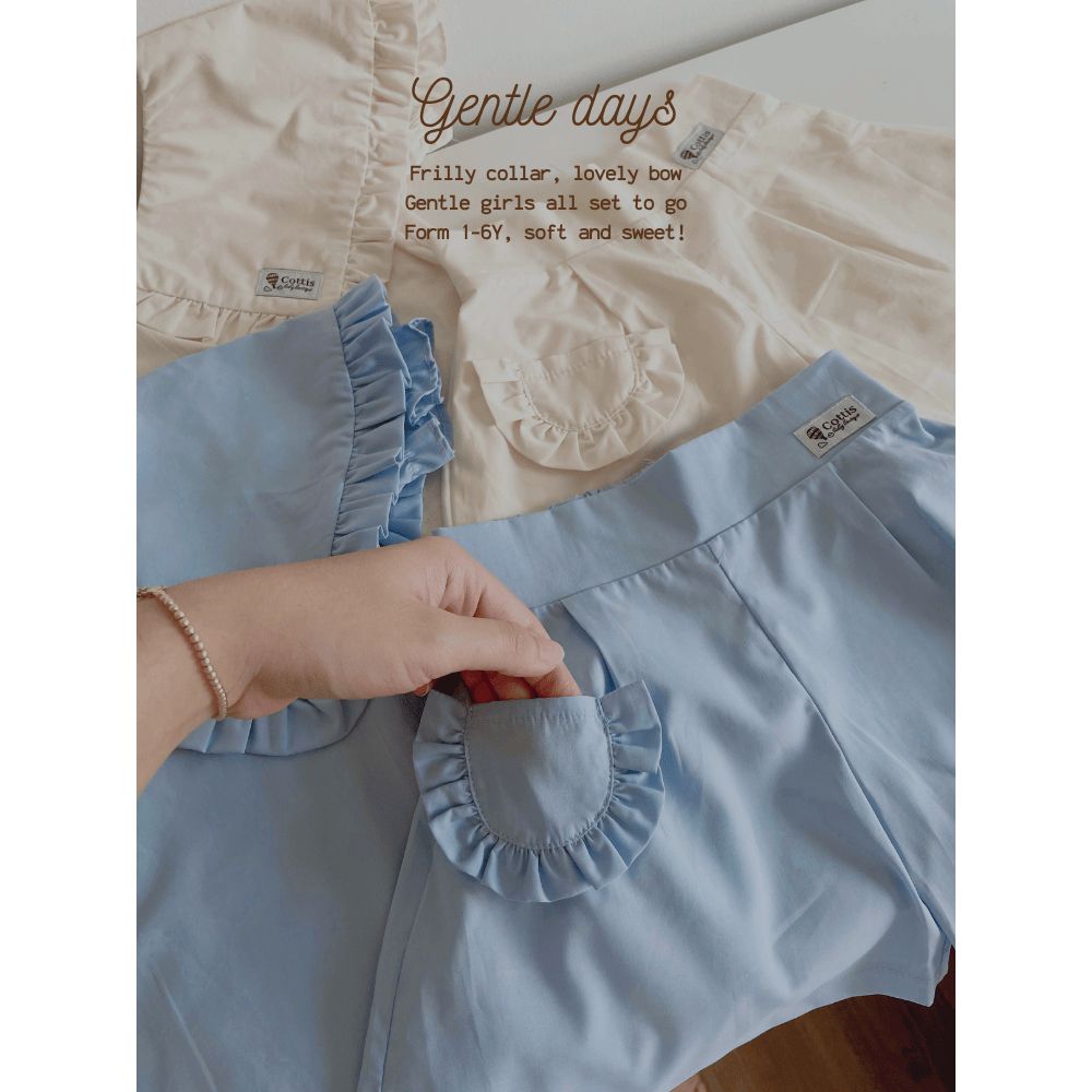  Set bé gái Cottis 3 chi tiết áo cổ bèo quần short kèm nơ điệu đà xinh xắn cho mùa hè Gentle Days 