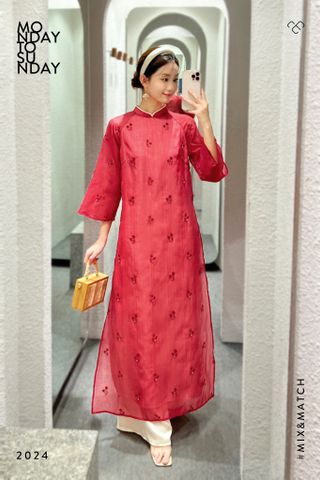  Áo dài đính cườm Đỏ đô 