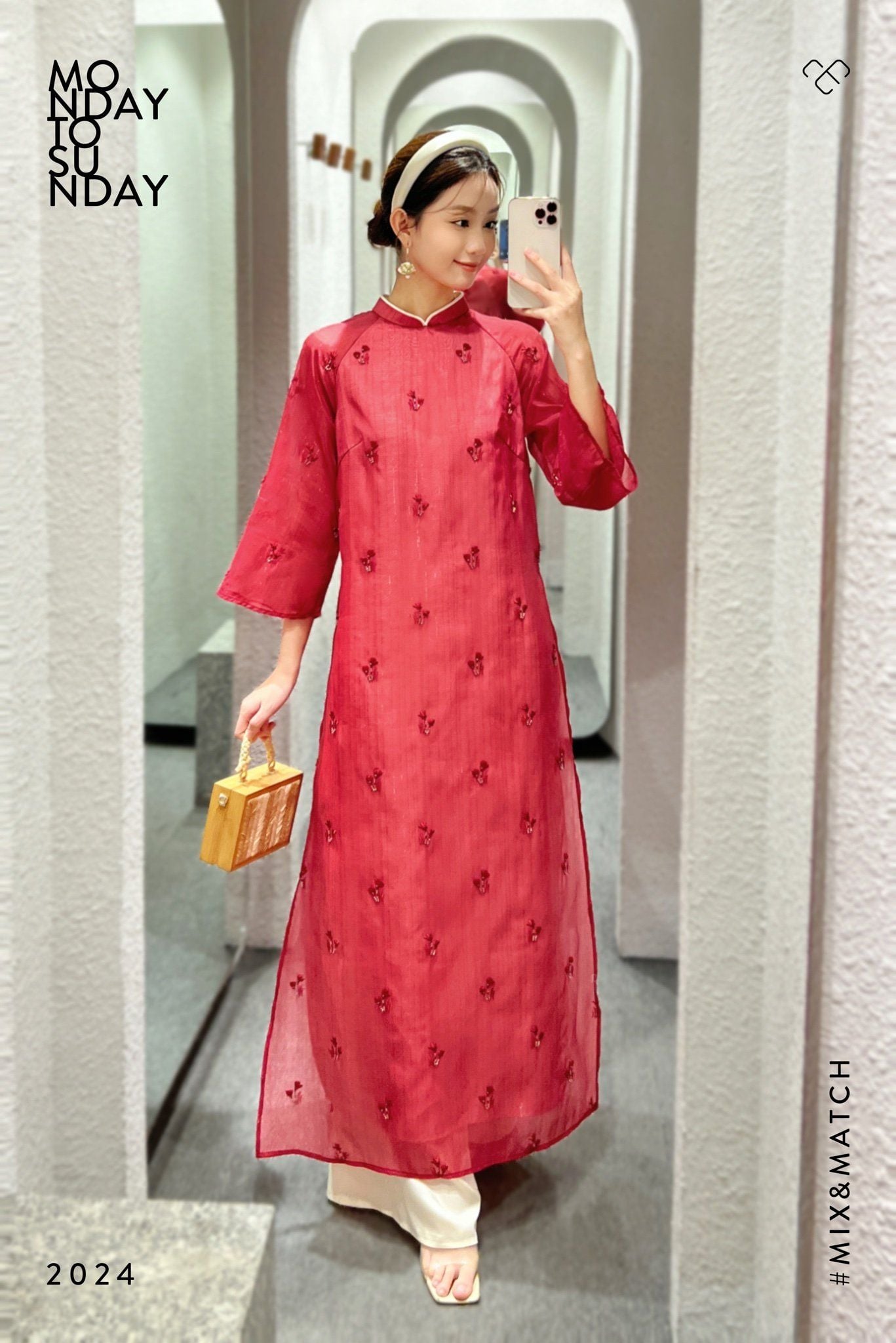  Áo dài đính cườm Đỏ đô 