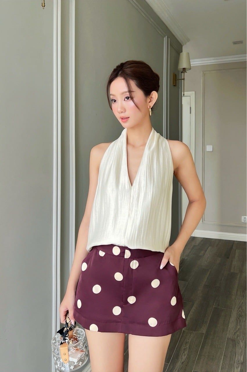  (MỚI) Quần short váy chấm bi nâu 
