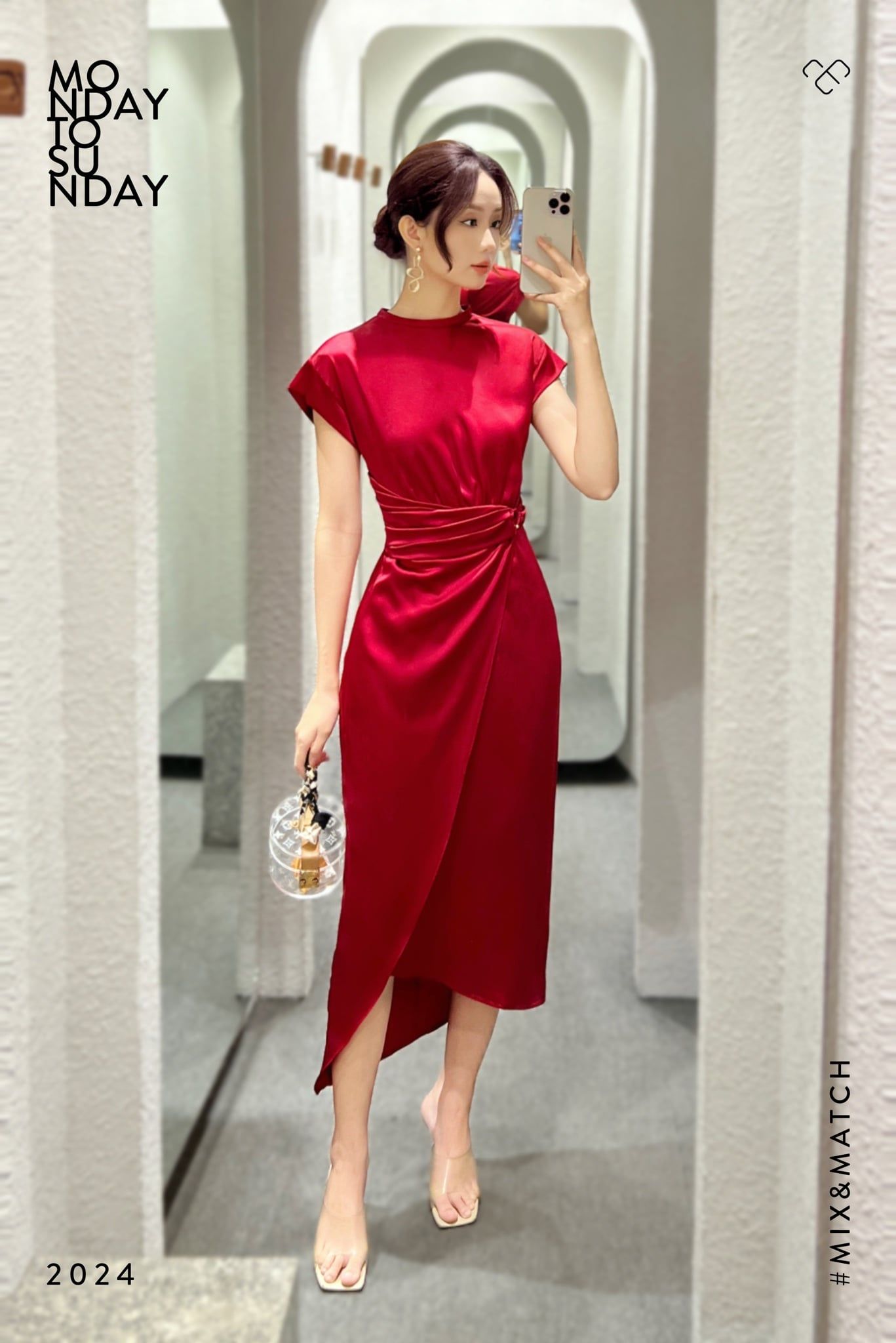  Đầm tay liền wrap phối khoen Đỏ 