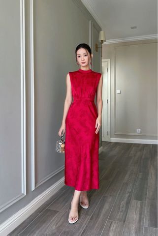  (NEW) Đầm sát nách cổ chân lụa ngư vũ Đỏ 