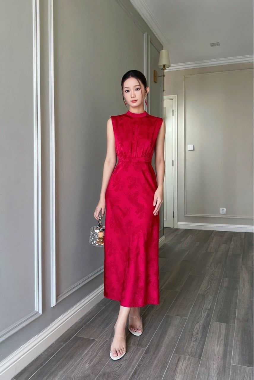  Đầm sát nách cổ chân lụa ngư vũ Đỏ 