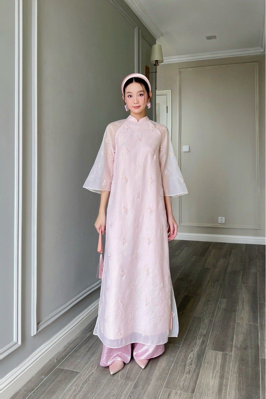  Quần áo dài lụa ánh bạc Hồng 