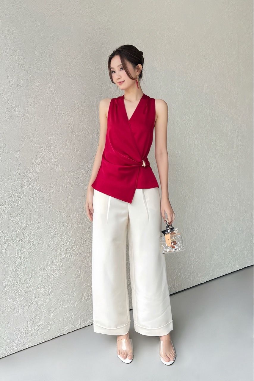  (NEW) Áo yếm wrap phối khoen Đỏ đô 