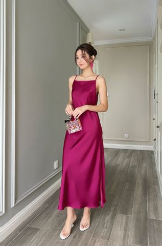  Đầm 2 dây xẻ tà hồng tím cẩm 