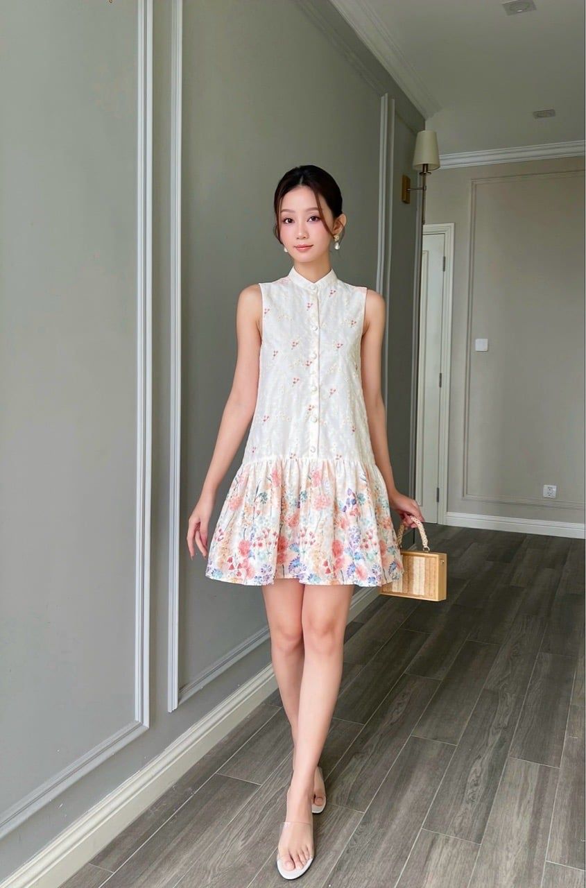  Đầm sơmi cổ chân hoa chân cam 