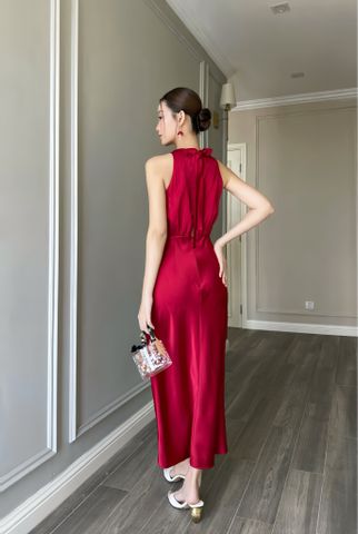  Đầm yếm wrap xoè Đỏ đô 