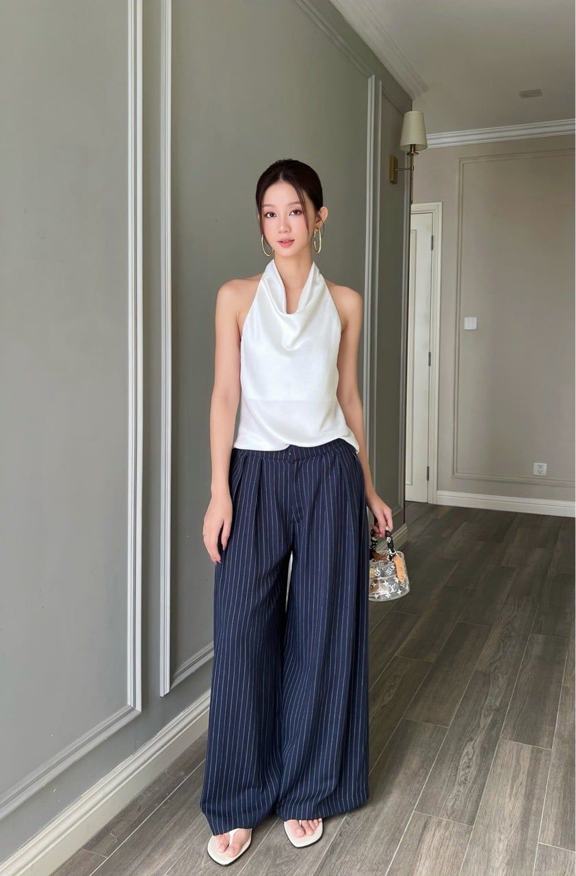  (MỚI) Áo cổ đổ lụa vân mây Trắng 
