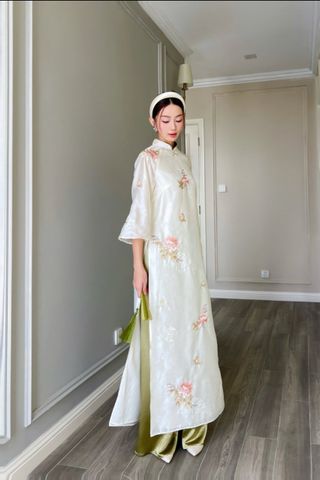  Quần áo dài lụa tráng gương Xanh lá 