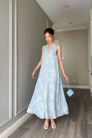  (MỚI) Đầm yếm chít li vai tơ gân Xanh 