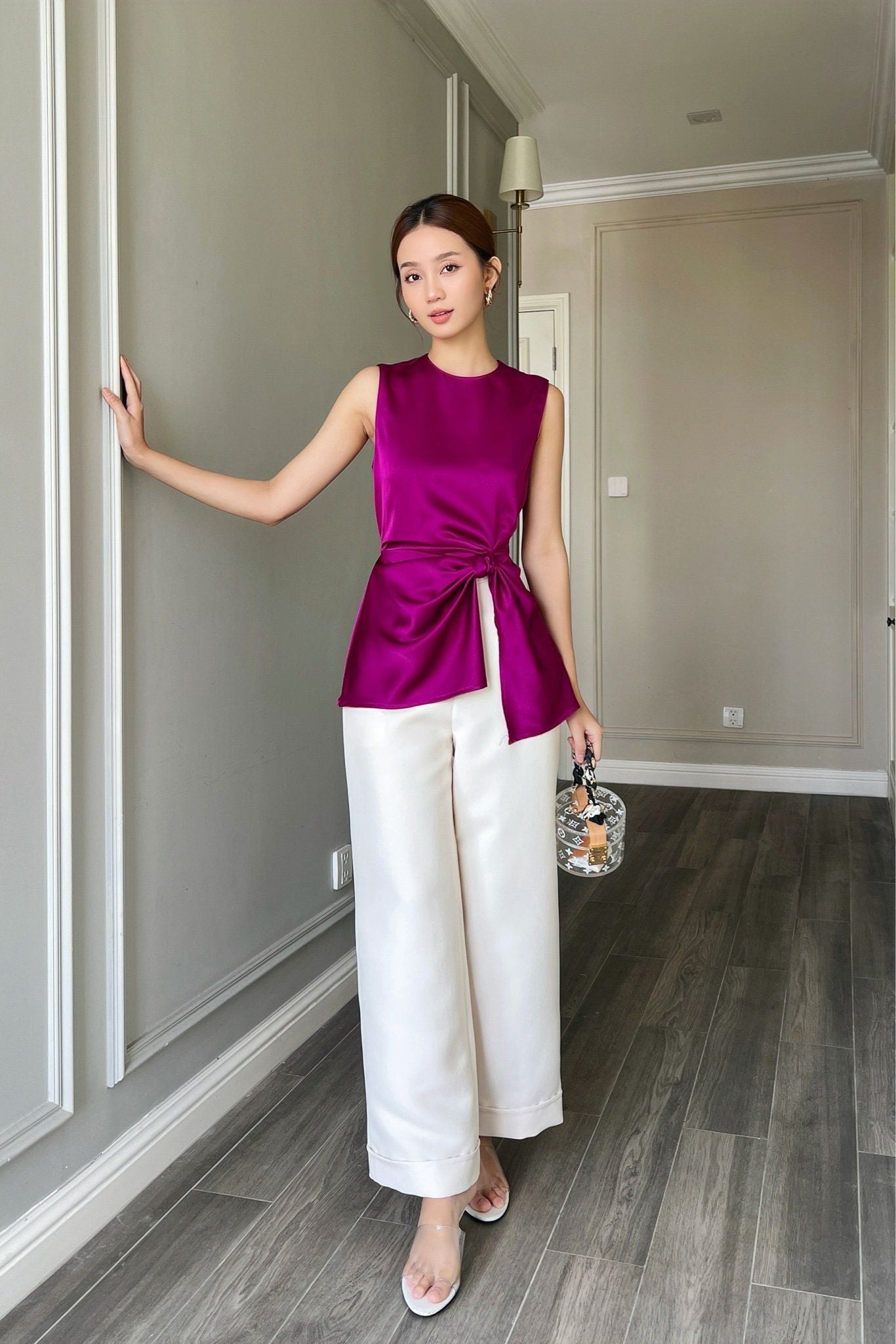  Áo sát nách thắt nút Tím cẩm 