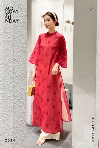  Áo dài đính cườm Đỏ đô 