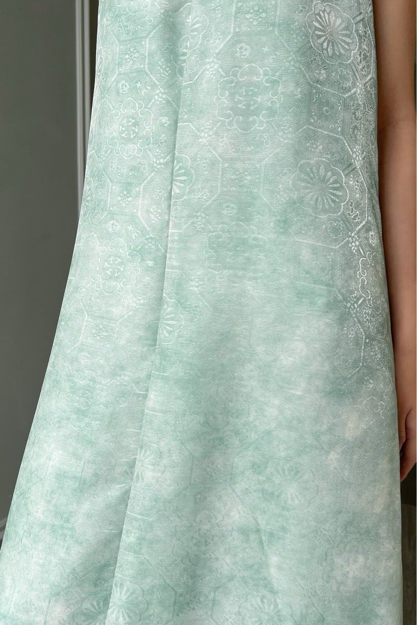  (MỚI) Đầm yếm chít li vai Mint loang 