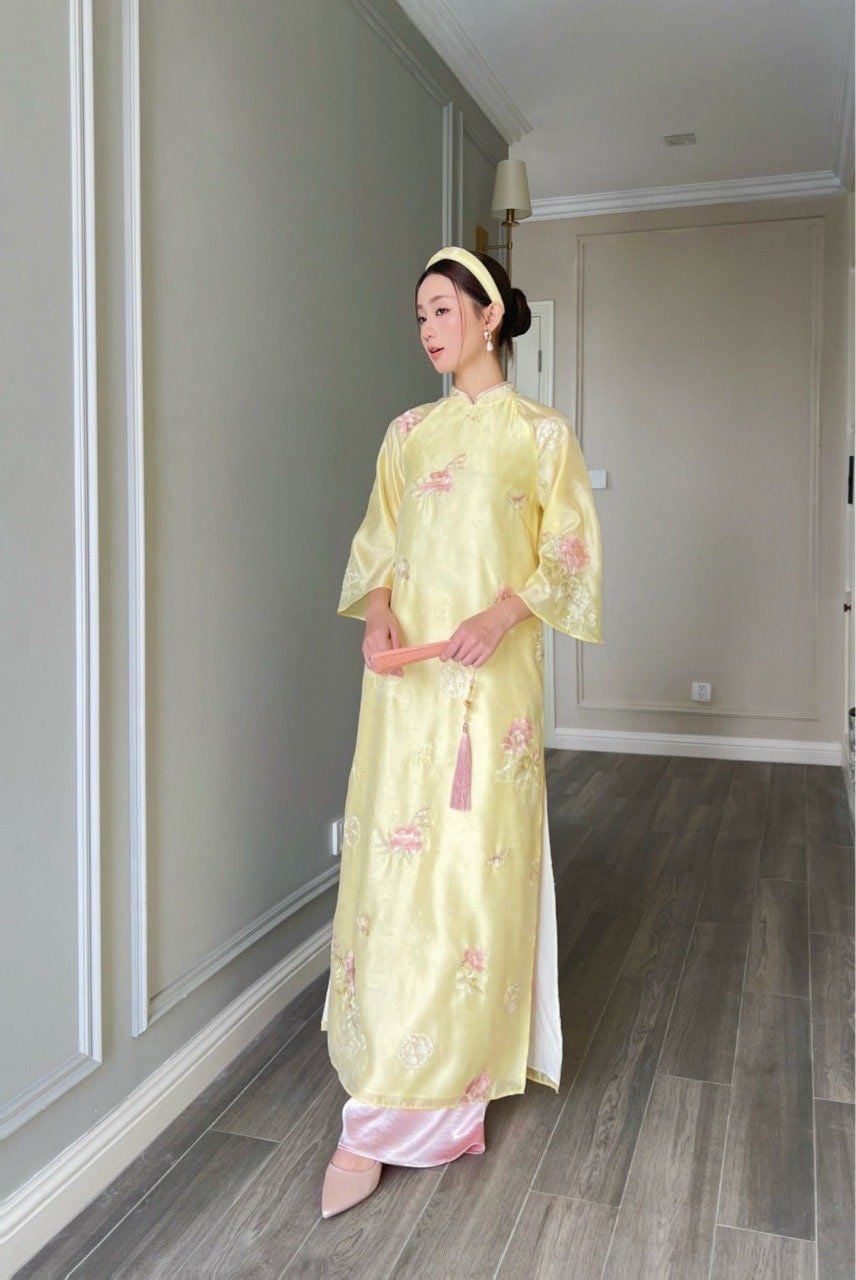  Quần áo dài lụa tráng gương Hồng dâu 