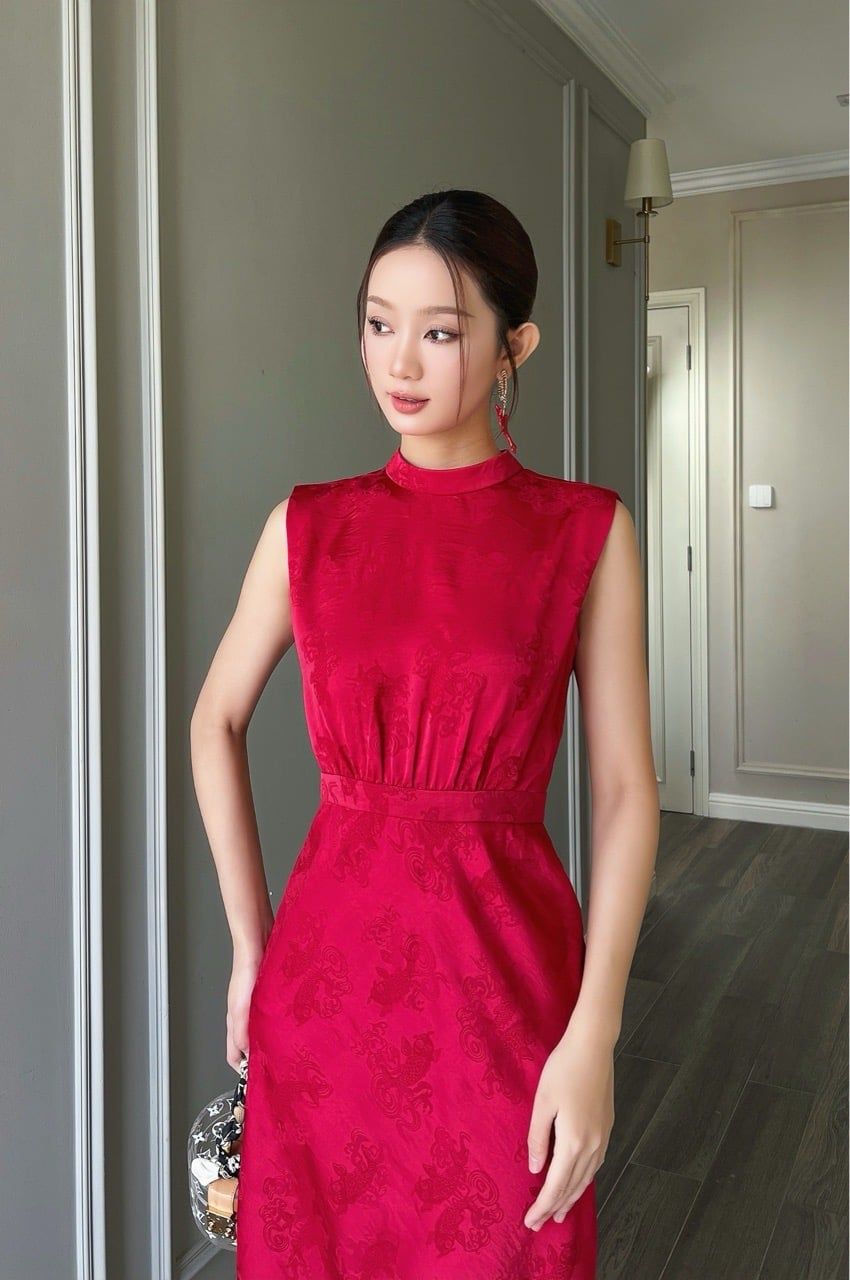  Đầm sát nách cổ chân lụa ngư vũ Đỏ 