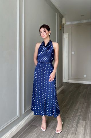  (MỚI) Váy đuôi cá 8 mảnh chấm bi xanh 