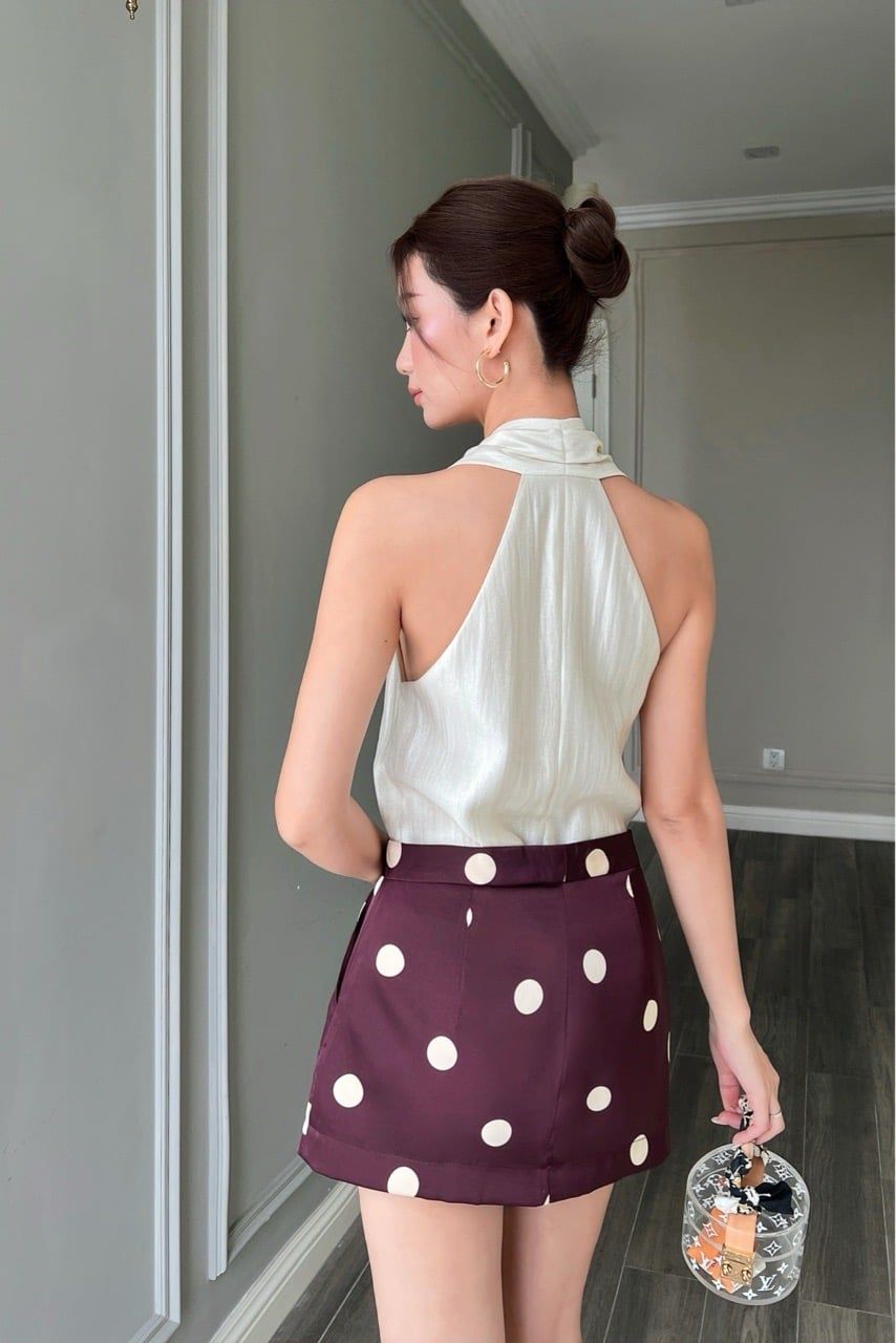  (MỚI) Quần short váy chấm bi nâu 