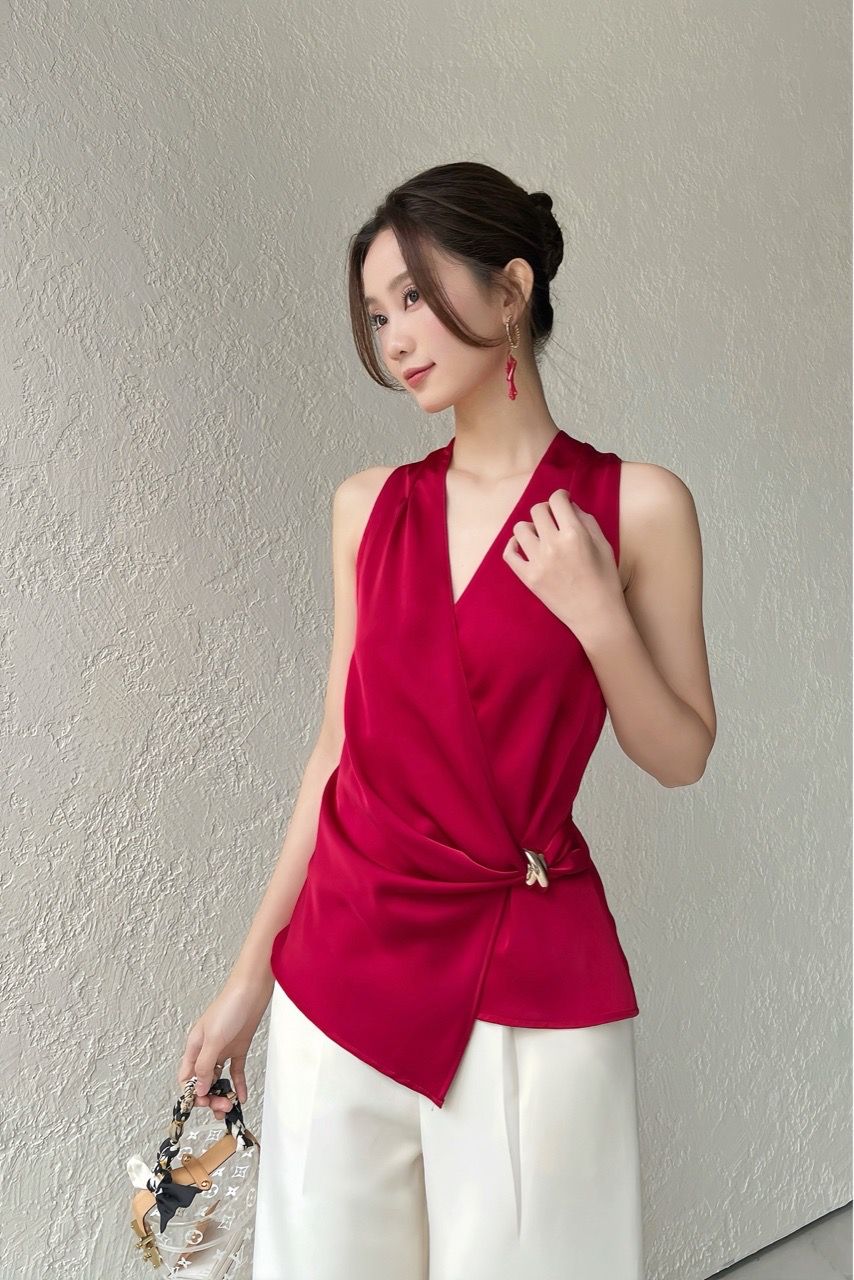 (NEW) Áo yếm wrap phối khoen Đỏ đô 