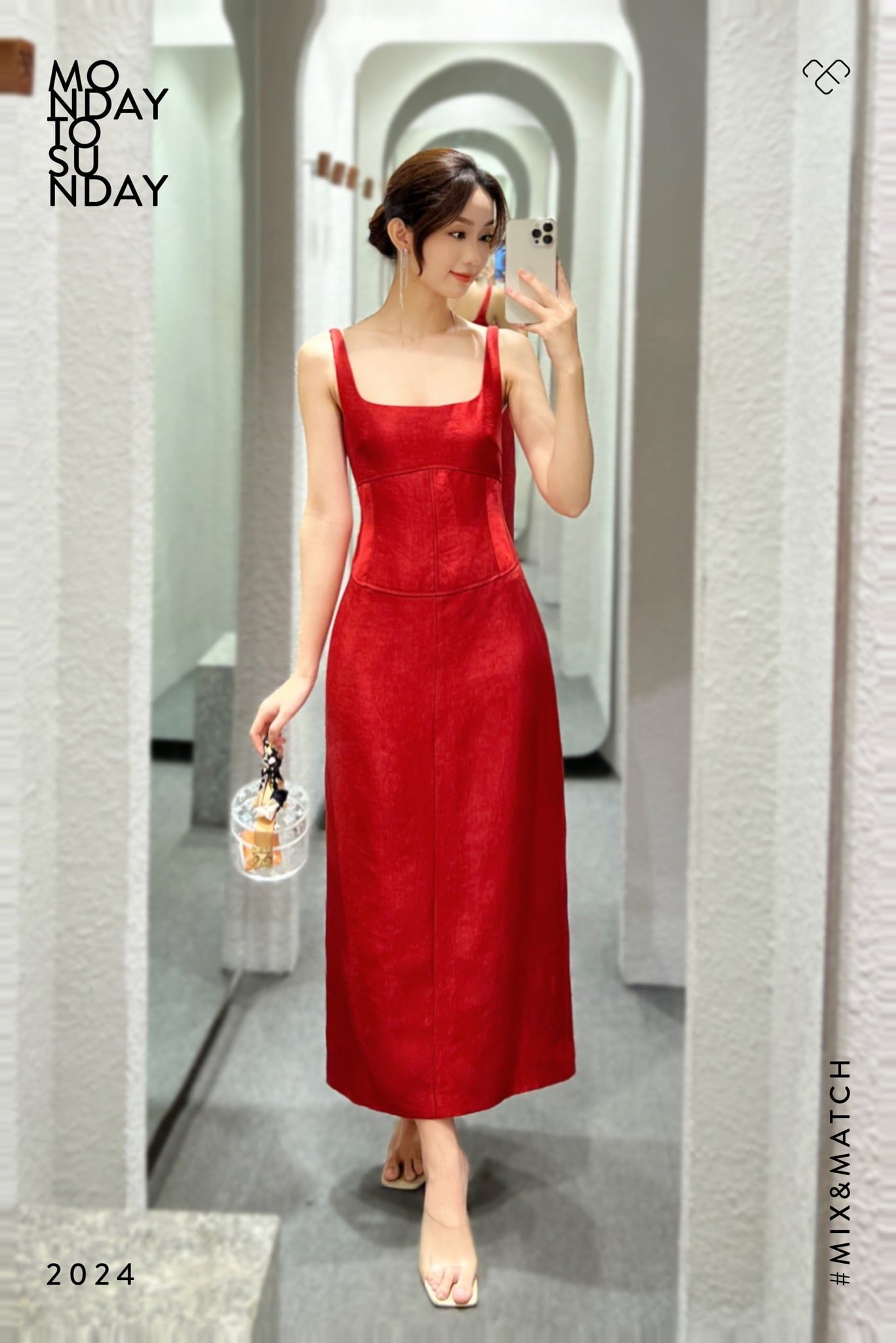  Đầm 2 dây cúp ngực bút chì suông Đỏ 