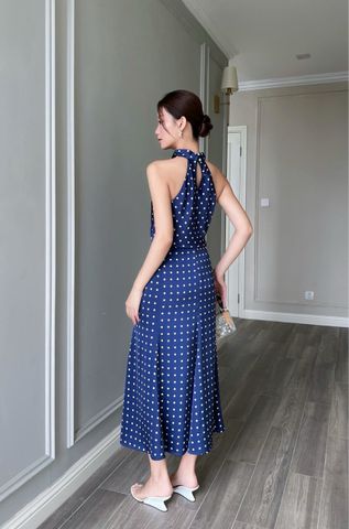 (MỚI) Váy đuôi cá 8 mảnh chấm bi xanh 