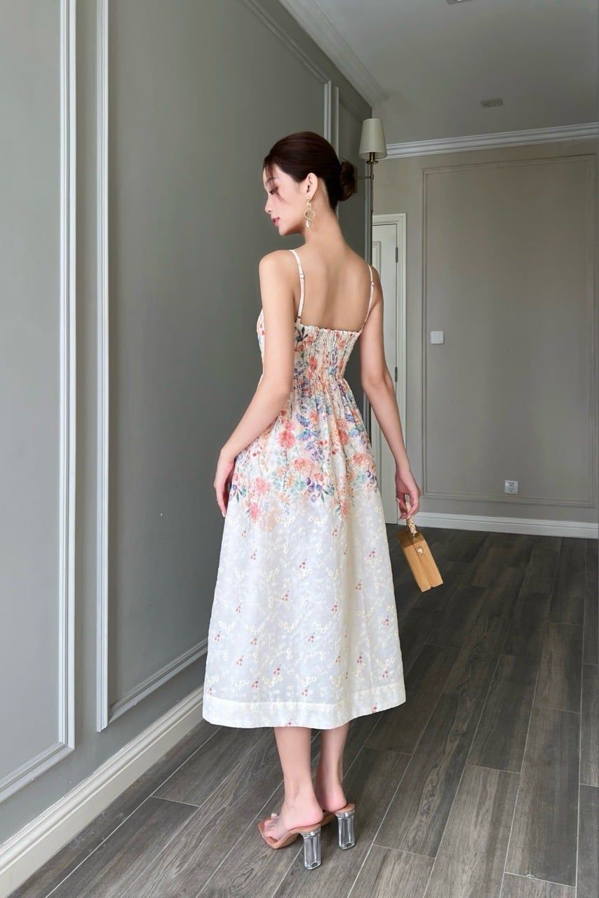 Đầm 2 dây corset hoa chân cam (dây có tăng đơ) 