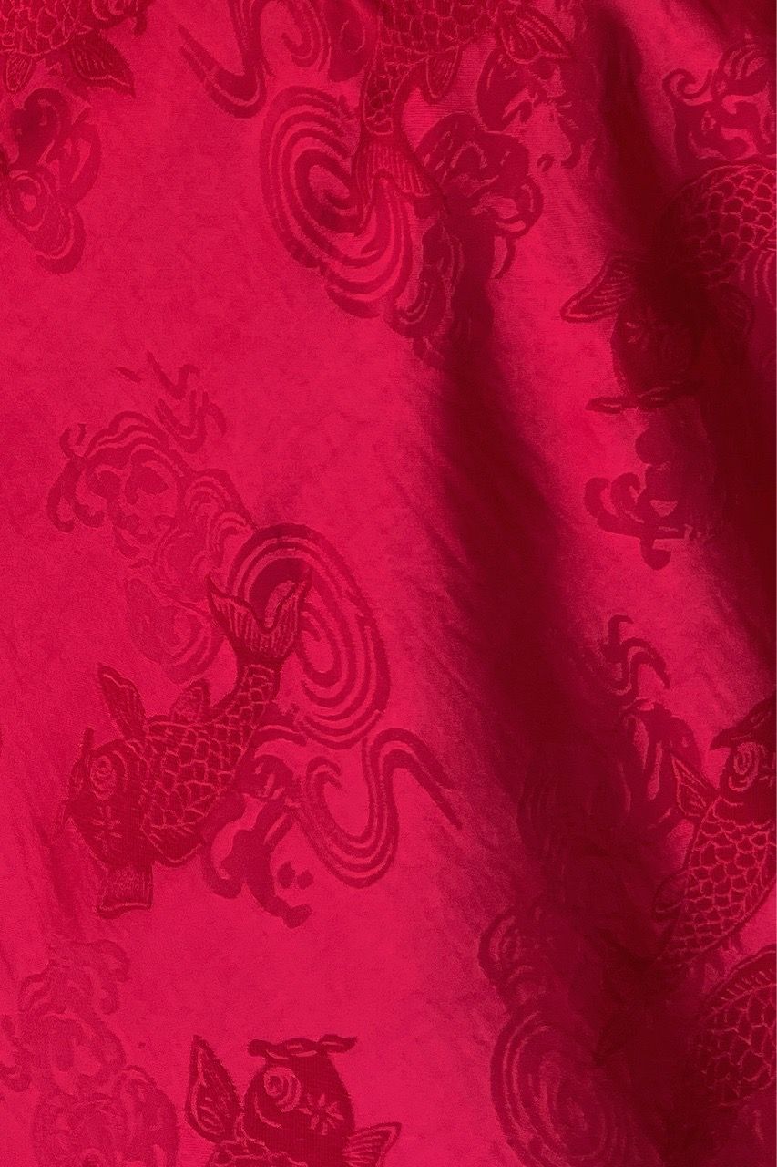  Đầm yếm cổ lọ nhíu lụa ngư vũ Đỏ 