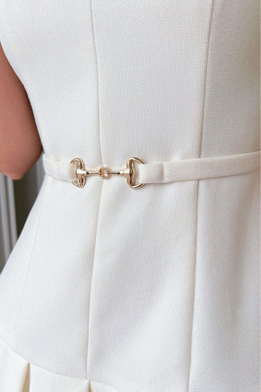  Đầm sát nách chít li cách điệu thắt dây kem 