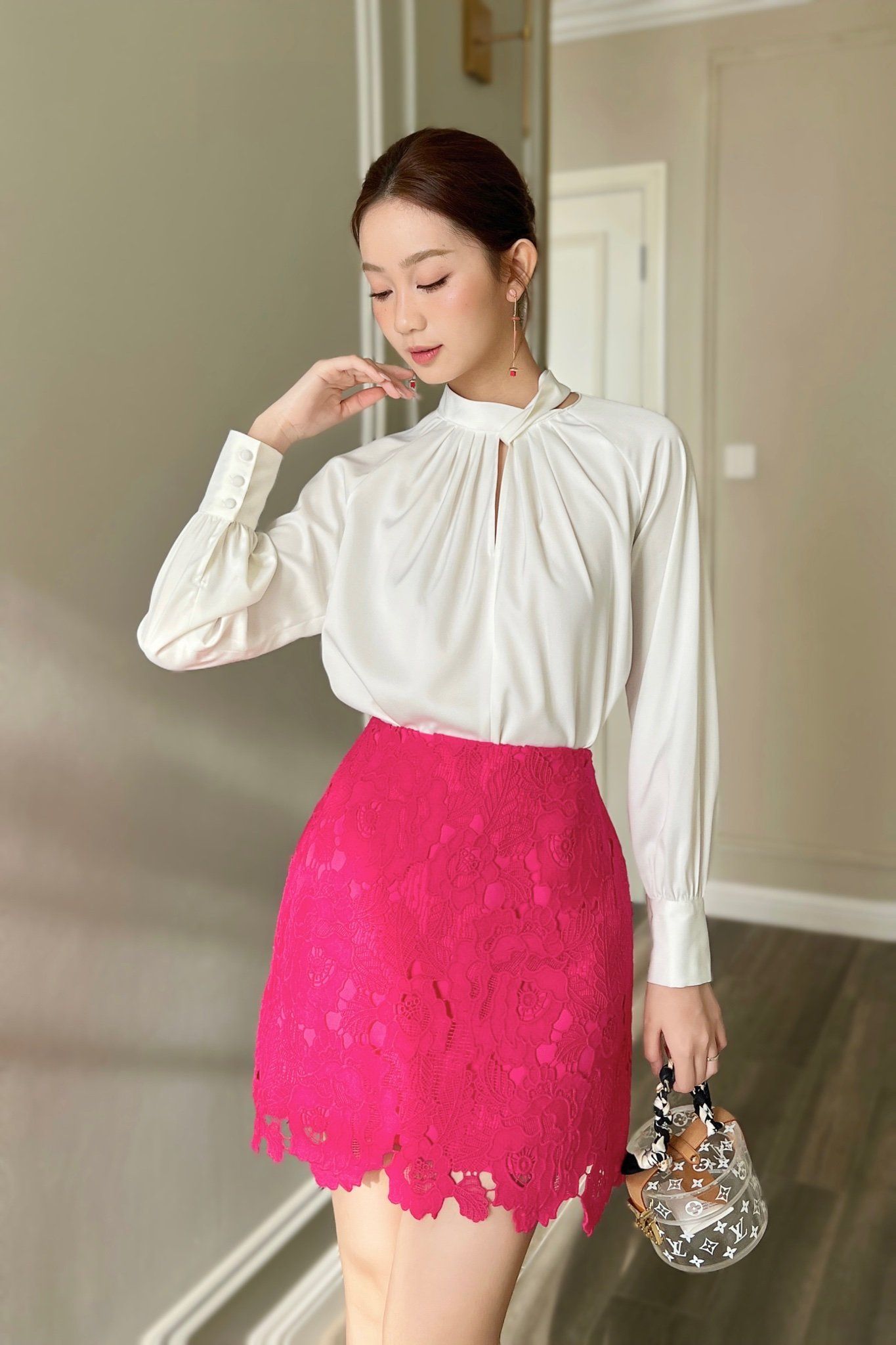  Váy A ren hồng cánh sen 