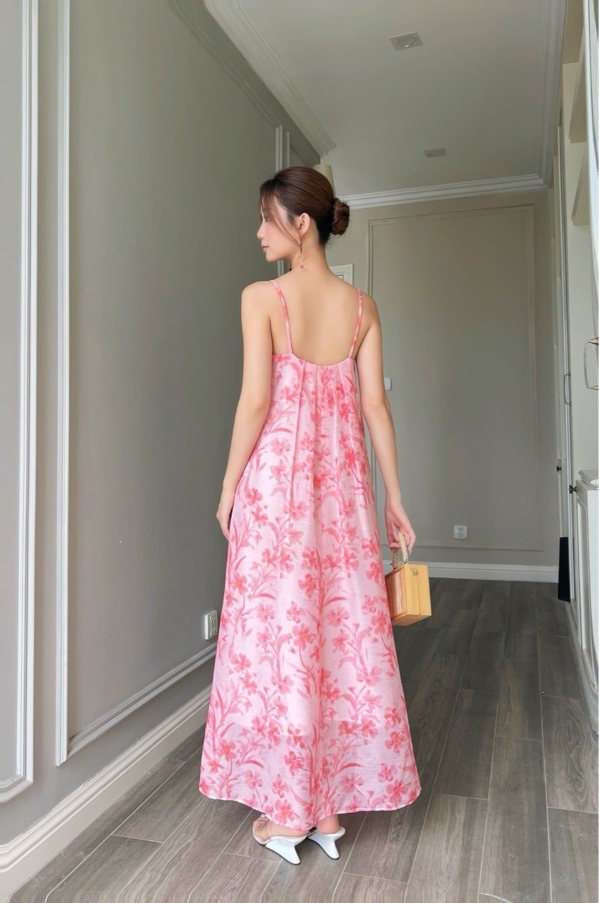  (MỚI) Đầm 2 dây xoè tơ hoa đỏ 