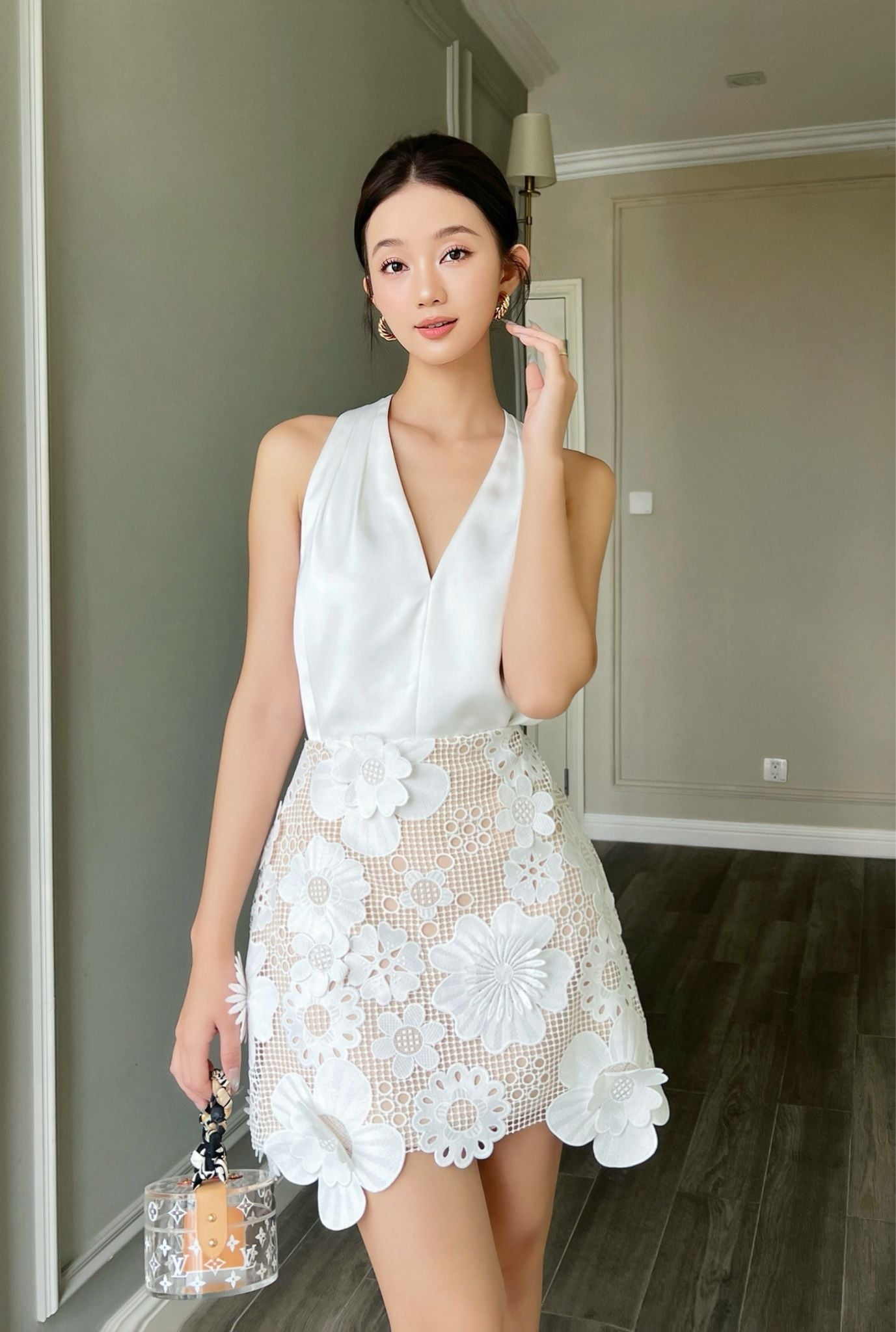  Váy A Ren 3D trắng 