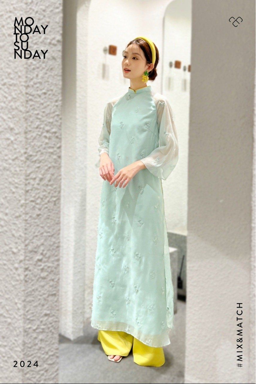  Áo dài đính cườm Mint 