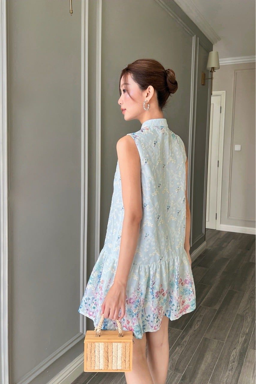  Đầm sơmi cổ chân hoa chân xanh 