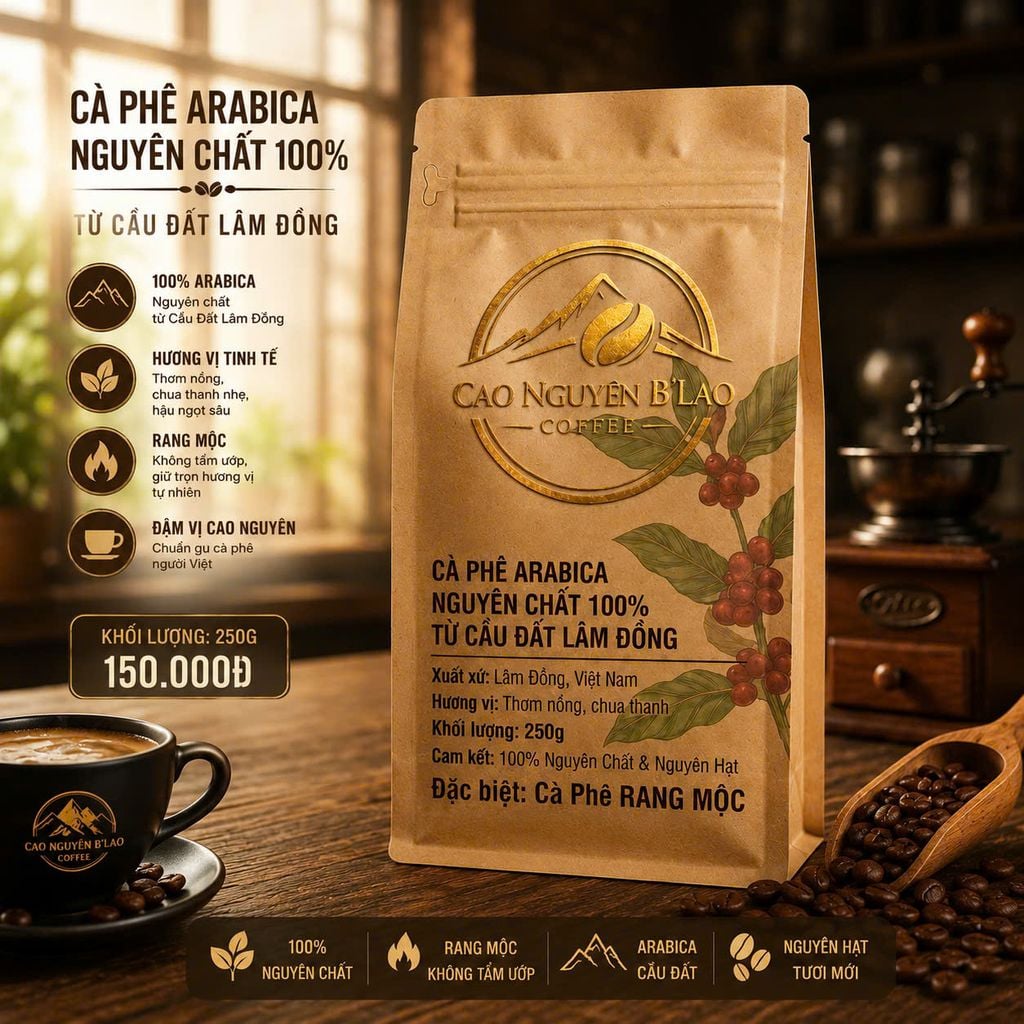  Cà Phê Arabica Nguyên Chất 100% Cao Nguyên B'Lao 250g – Rang Mộc - Cao Nguyên B'Lao Coffee 