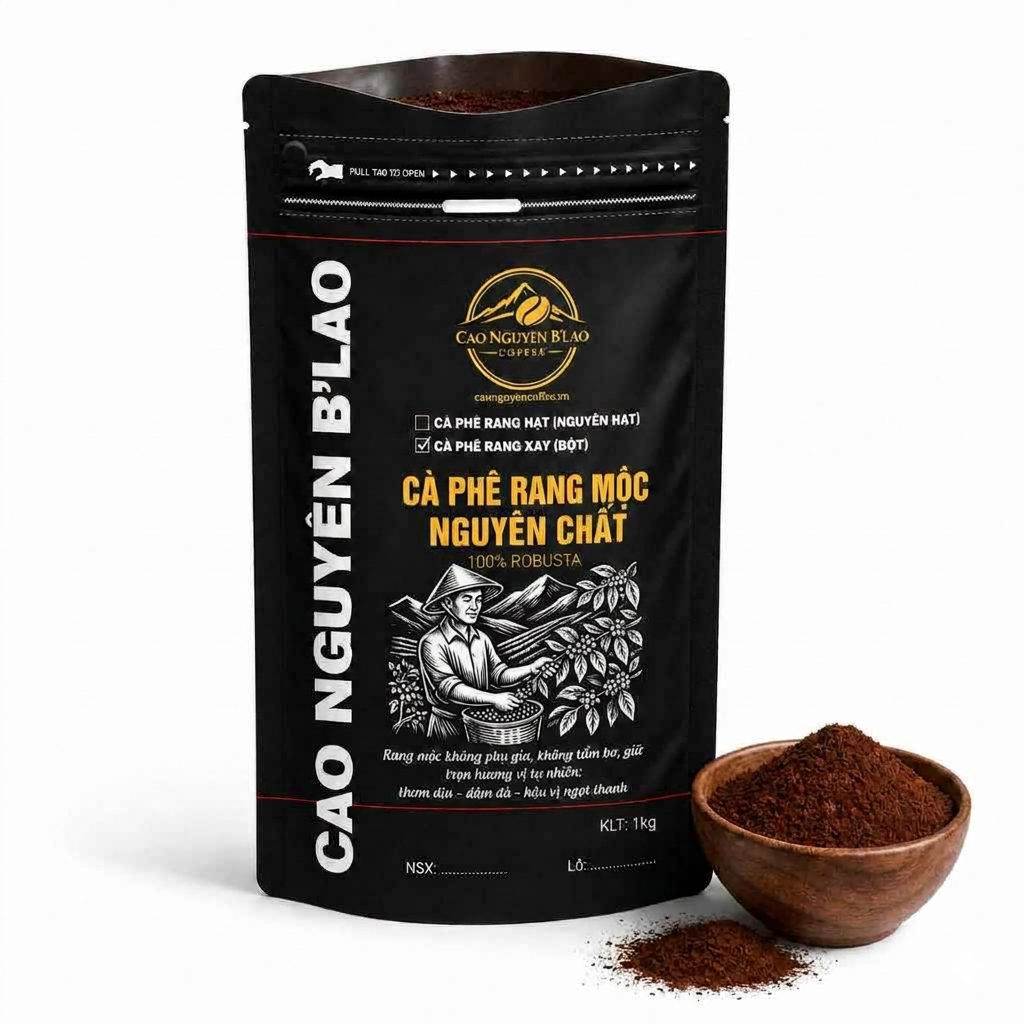  Cà phê Robusta nguyên chất rang mộc 1kg - Cao Nguyên B'Lao Coffee 