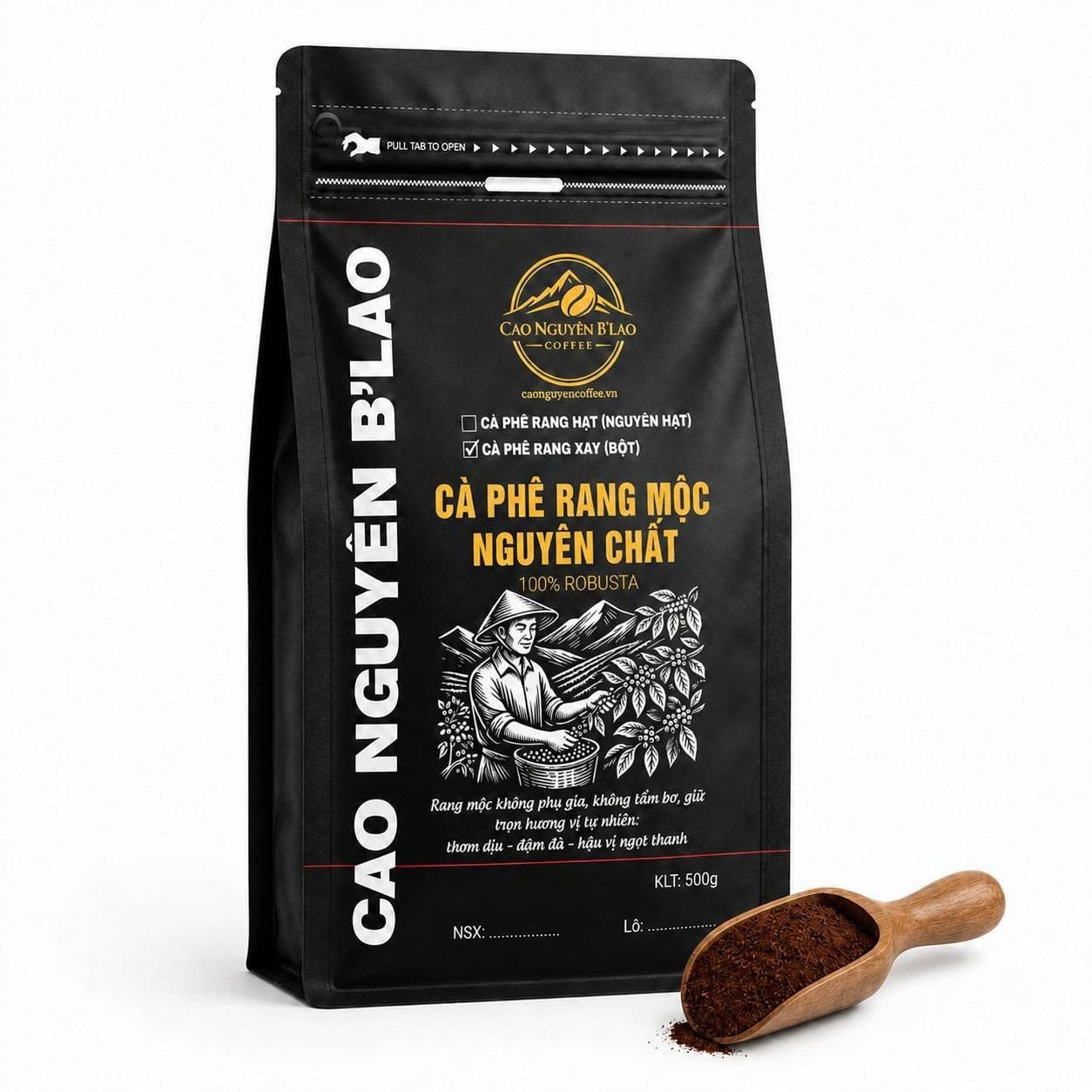  Cà phê Robusta nguyên chất rang mộc 500g - Cao Nguyên B'Lao Coffee 