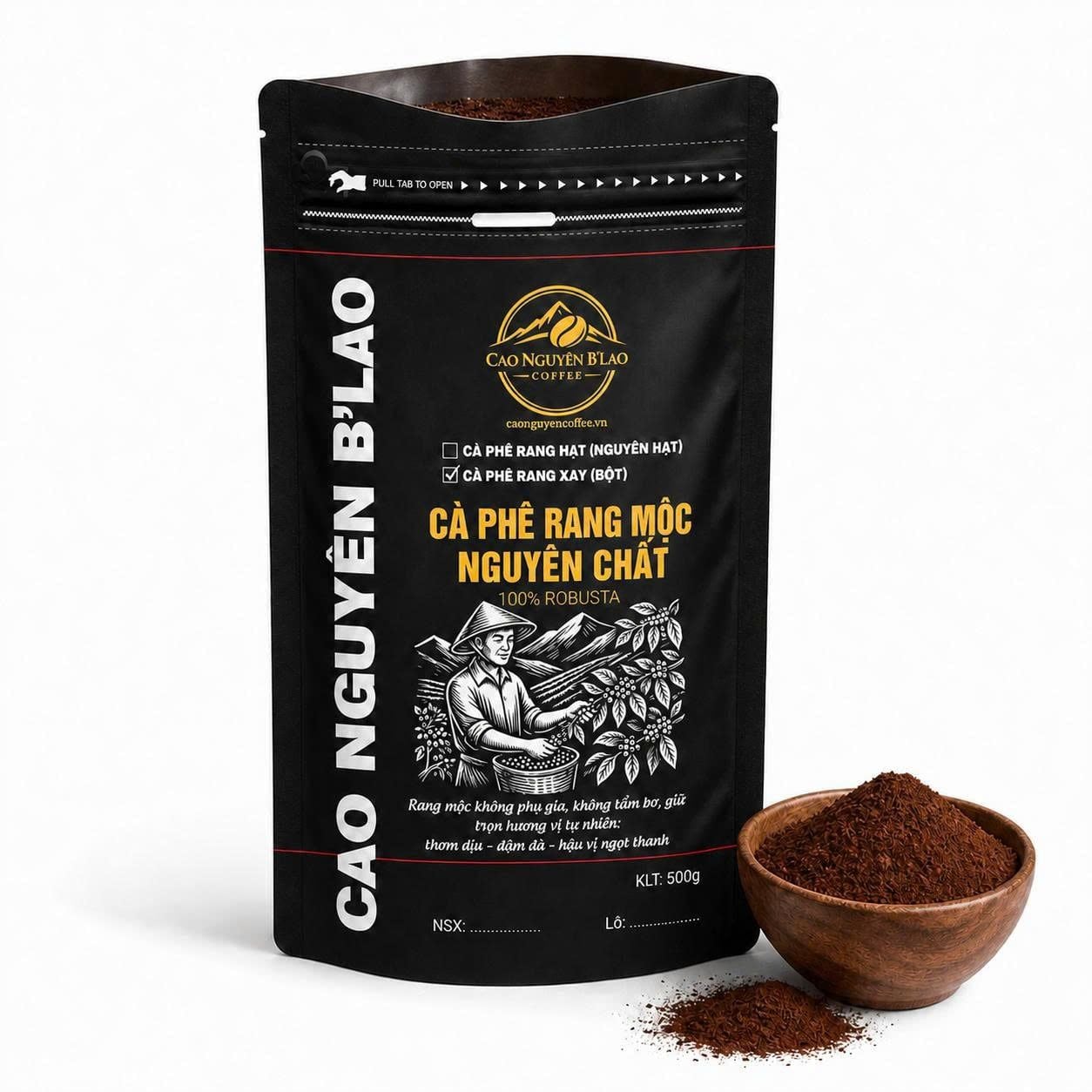  Cà phê Robusta nguyên chất rang mộc 500g - Cao Nguyên B'Lao Coffee 