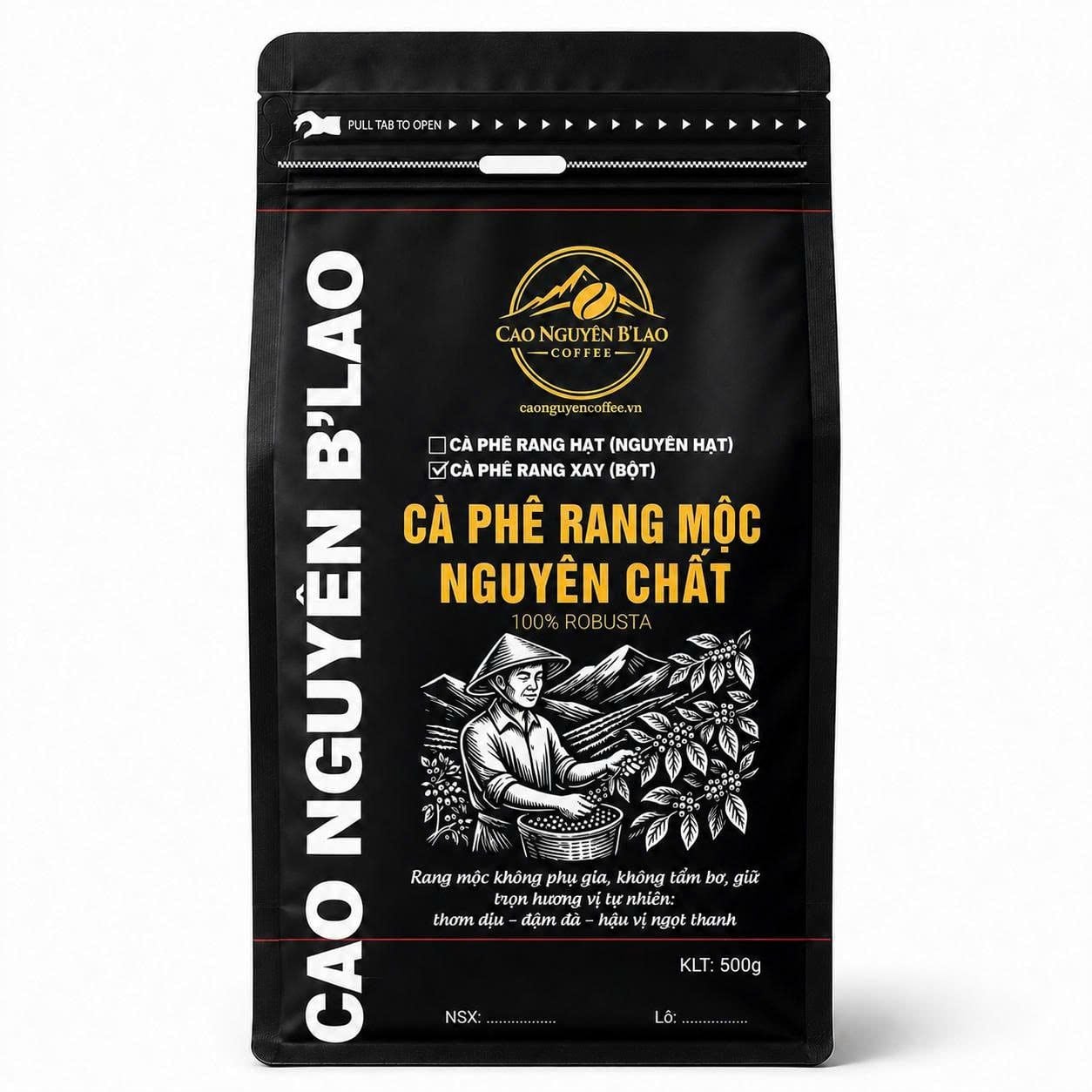  Cà phê Robusta nguyên chất rang mộc 500g - Cao Nguyên B'Lao Coffee 