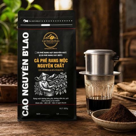 Cà phê Robusta Arabica blend (8:2) rang mộc 500g - Cao Nguyên B'Lao Coffee