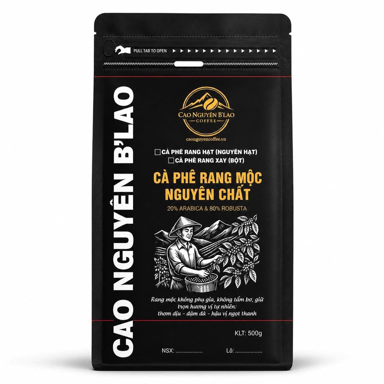  Cà phê Robusta Arabica blend (8:2) rang mộc 500g - Cao Nguyên B'Lao Coffee 