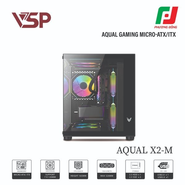  VỎ CASE MÁY TÍNH AQUAL X2-M TRẮNG/ĐEN/HỒNG 