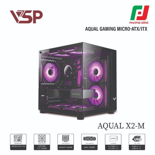  VỎ CASE MÁY TÍNH AQUAL X2-M TRẮNG/ĐEN/HỒNG 