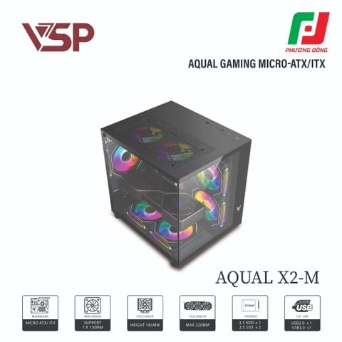  VỎ CASE MÁY TÍNH AQUAL X2-M TRẮNG/ĐEN/HỒNG 