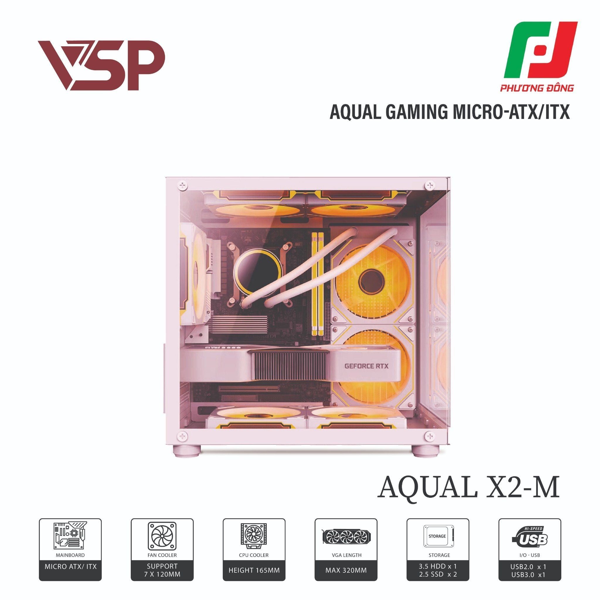  VỎ CASE MÁY TÍNH AQUAL X2-M TRẮNG/ĐEN/HỒNG 