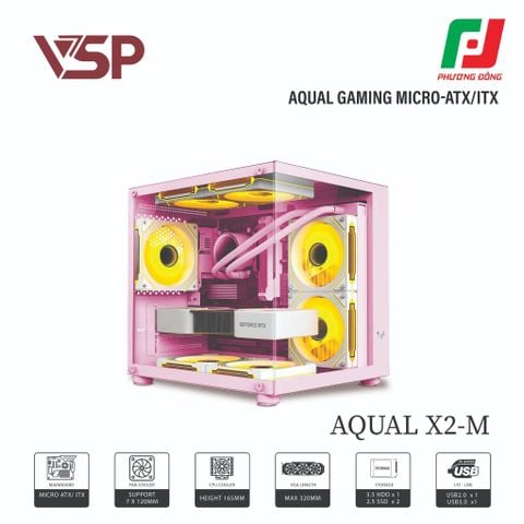 VỎ CASE MÁY TÍNH AQUAL X2-M TRẮNG/ĐEN/HỒNG 