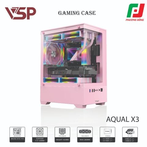  VỎ CASE MÁY TÍNH AQUAL X3 ĐEN/ TRẮNG/ HỒNG 