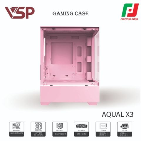  VỎ CASE MÁY TÍNH AQUAL X3 ĐEN/ TRẮNG/ HỒNG 
